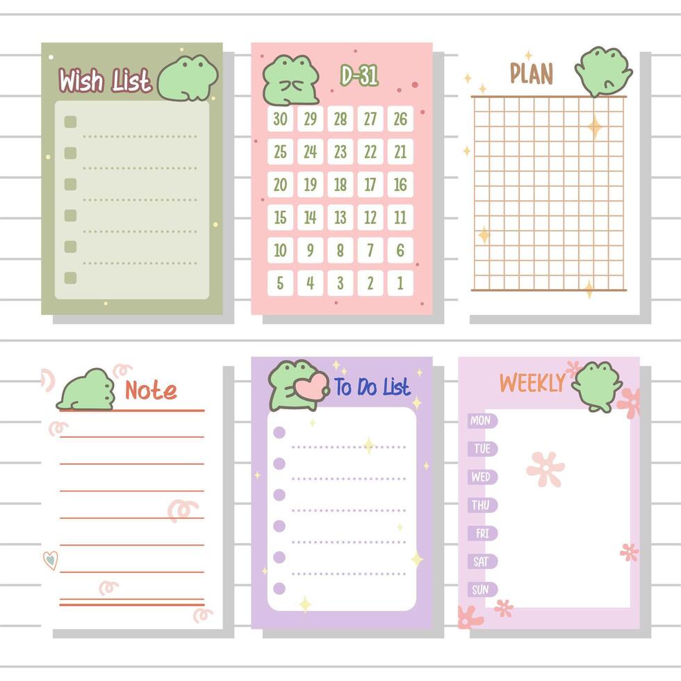 notepad series wish list, weekly, planner, notes or memo for stationary and journal collection set vector