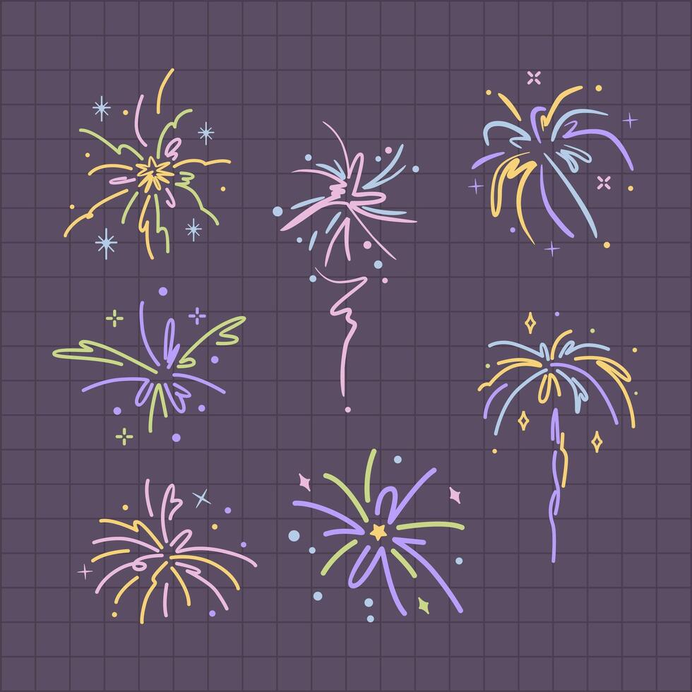 hand drawn firework small tattoo and doodle kit element collection set vector