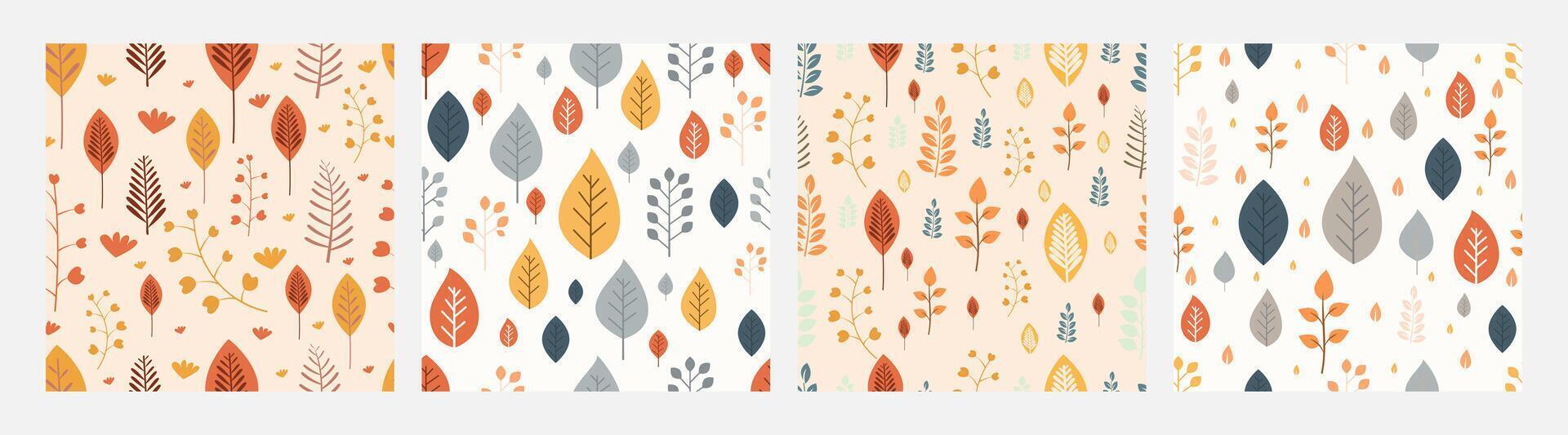 Collection of pattern autumn leaves and flowers theme, design can be for t-shirts, wrapping paper, printing needs vector