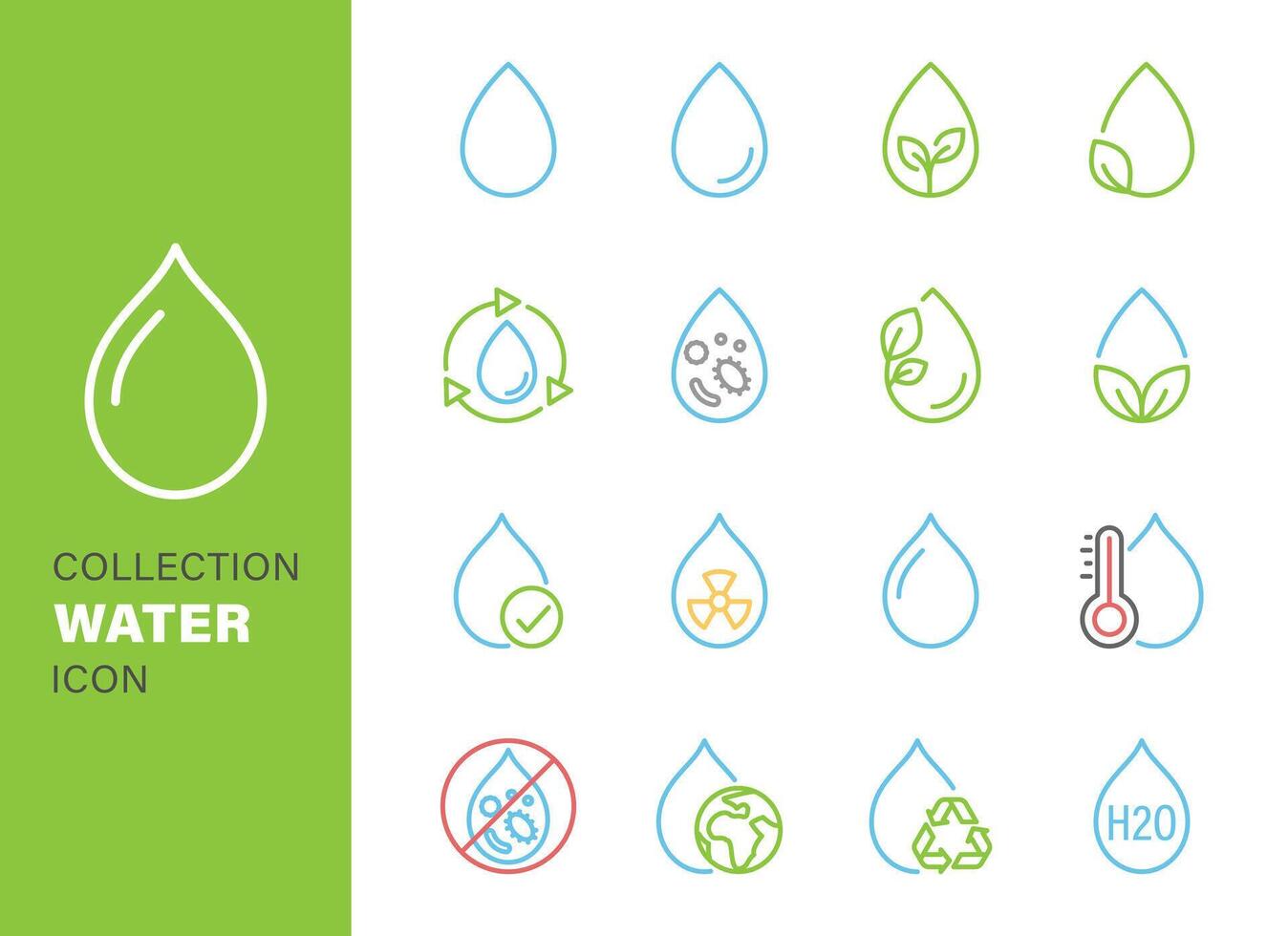 set of water drop icon, green water icon vector design