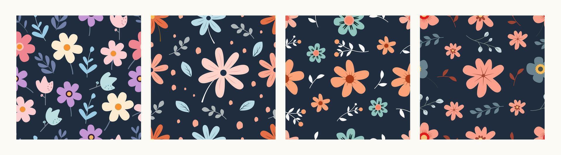 Collection of pattern leaves and flowers theme, design can be for t-shirts, wrapping paper, printing needs vector