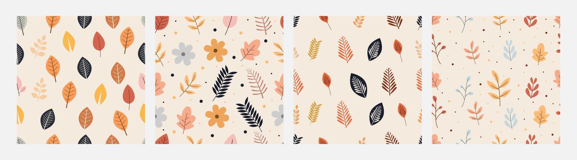 Collection of pattern autumn leaves and flowers theme, design can be for t-shirts, wrapping paper, printing needs vector