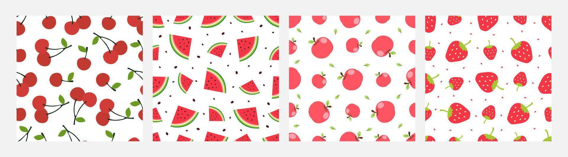 Collection fruit seamless pattern vector design, cherry, watermelon, apple, strawberry, design can be for t-shirts, wrapping paper, printing needs