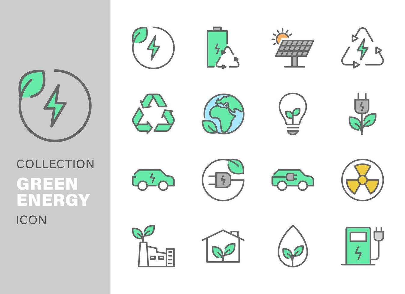 set of green energy icon vector design