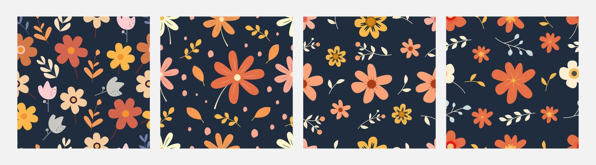 Collection of pattern autumn leaves and flowers theme, design can be for t-shirts, wrapping paper, printing needs vector