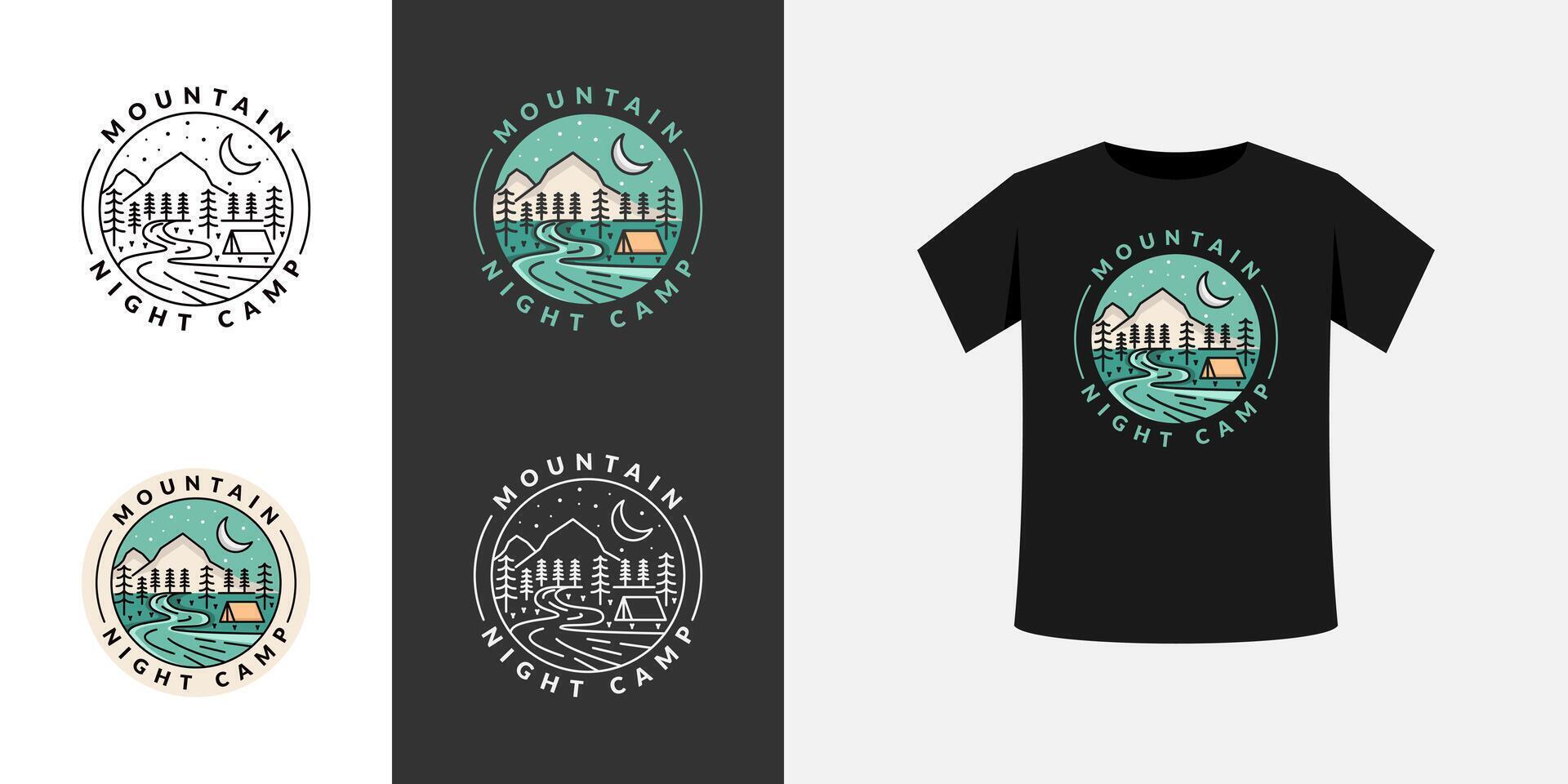 Collection of camping and mountain illustration with monoline or line art style vector