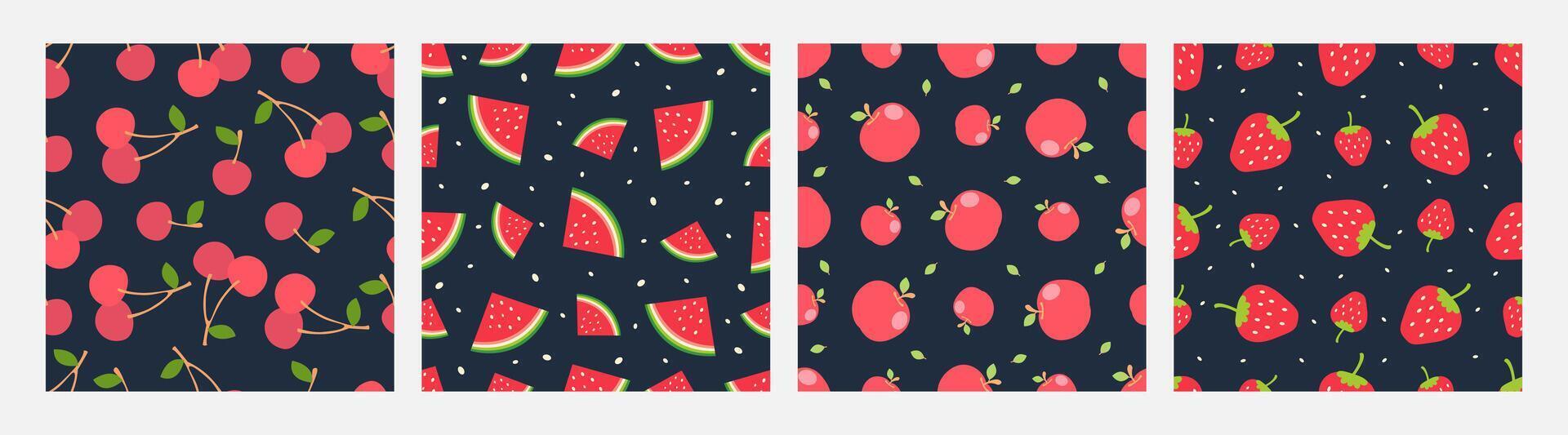 colección Fruta sin costura modelo vector diseño, cereza, sandía, manzana, fresa, diseño lata ser para camisetas, envase papel, impresión necesidades