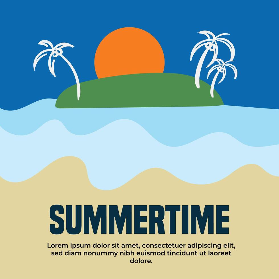 Beach background with summer time palm trees in flat design vector