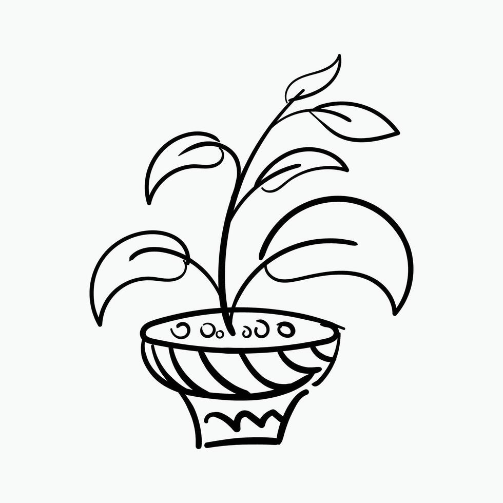 Vector Plant in a pot with hand drawn style