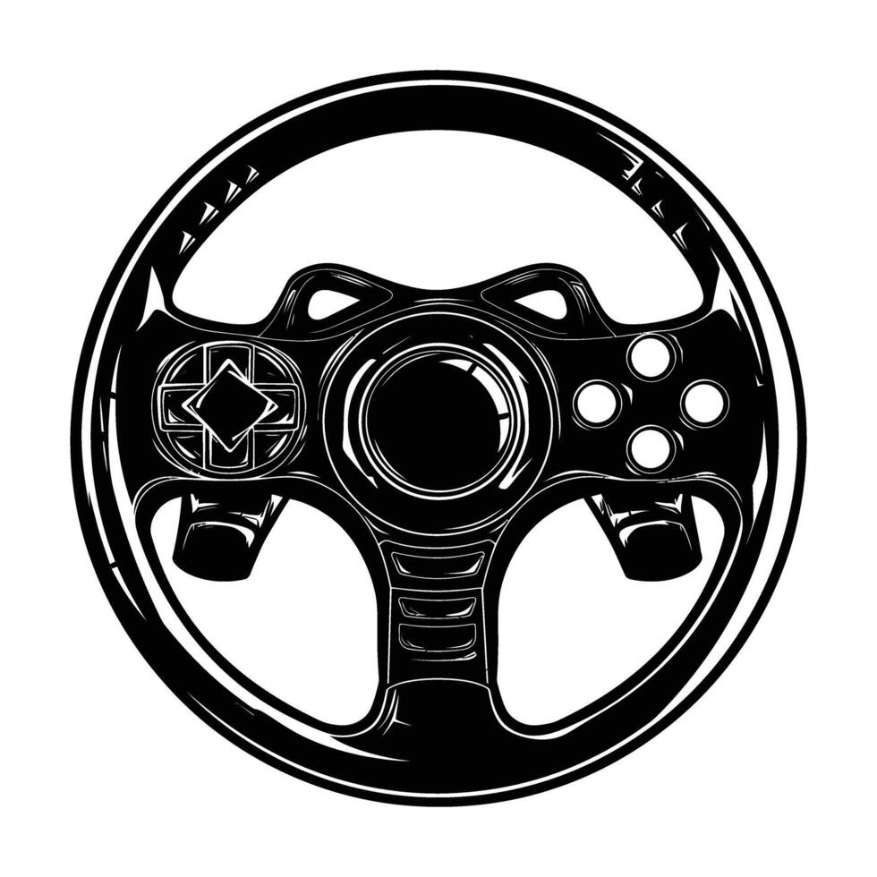 Silhouette of Steering wheel video game pictograph vector image