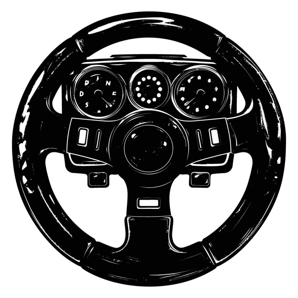 Silhouette of Steering wheel video game pictograph vector image