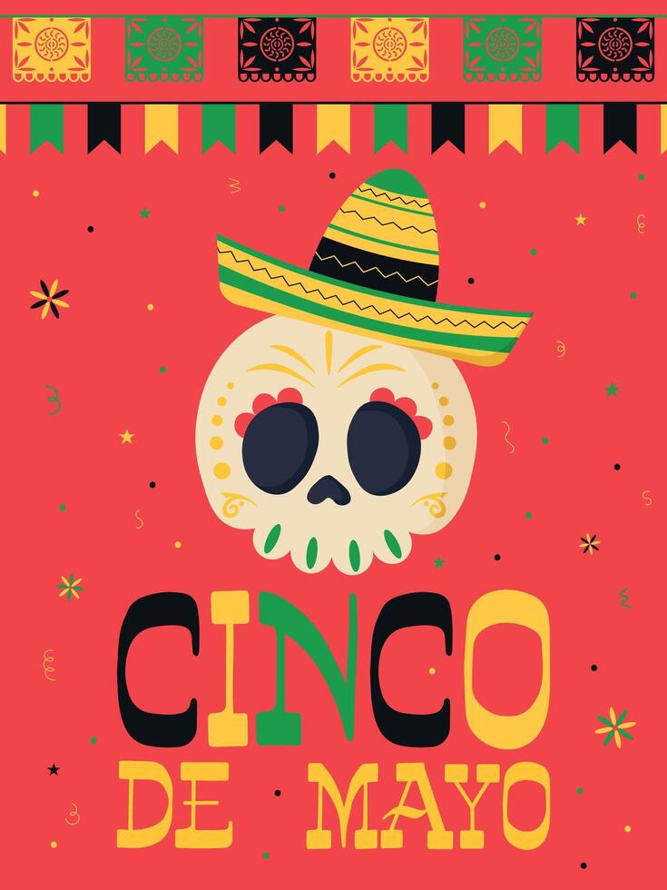 cinco de mayo poster template. Festive vector illustration garland flags for traditional Mexican celebration on cinco de mayo
