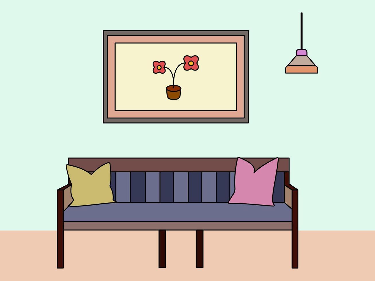 Home interior with sofa background line art vector illustration