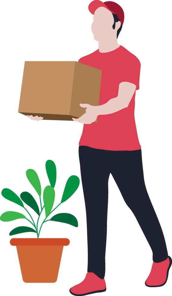 a delivery man holding a box delivering a product. flat vector illustration isolated on a white background