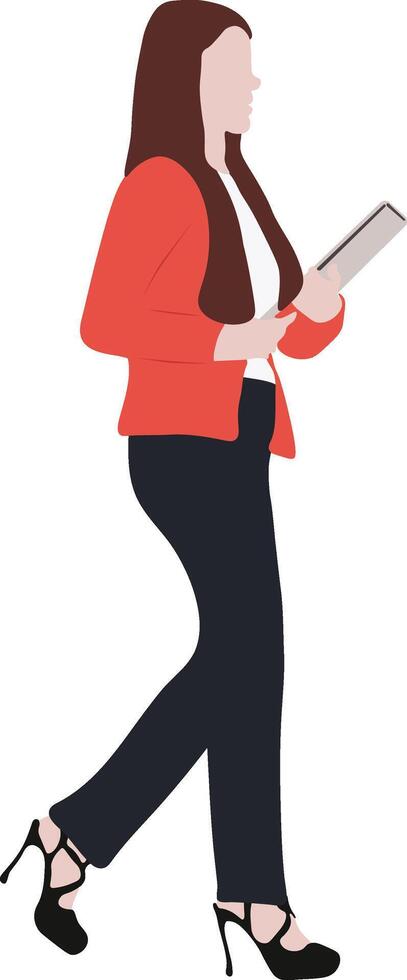 Full body business person on white background. Business Girl with textbooks or laptop simple flat cartoon style illustration for web graphic design and animation vector