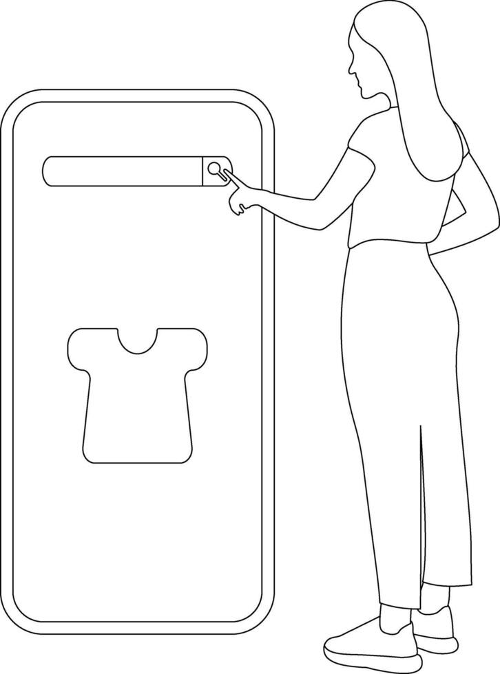 Woman with a mobile phone line art. shopping online, remote work, internet browsing concept. vector