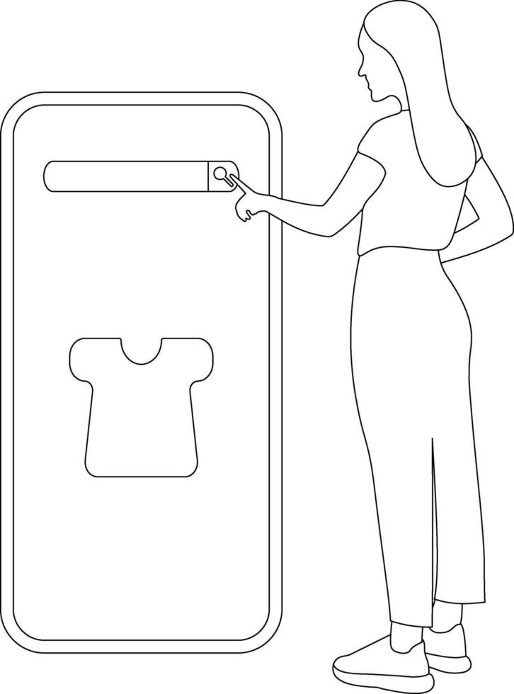 Woman with a mobile phone line art. shopping online, remote work, internet browsing concept. vector