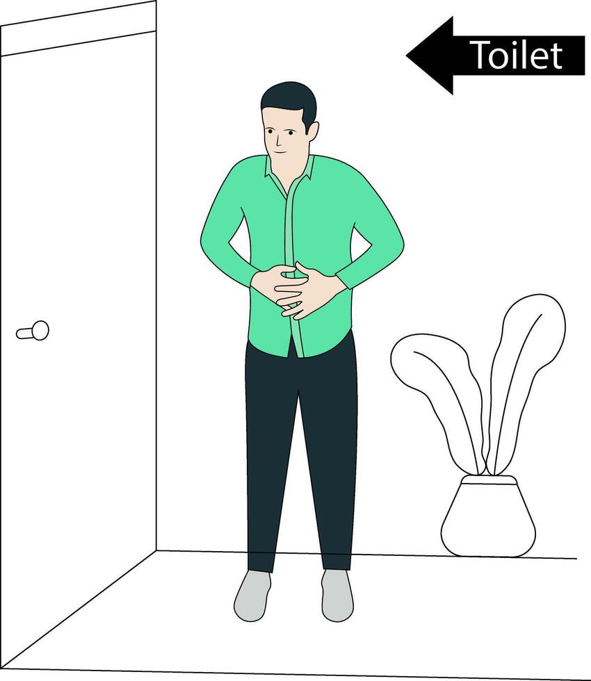 Vector a man have stomach ache is standing in front of toilet concept flat illustration