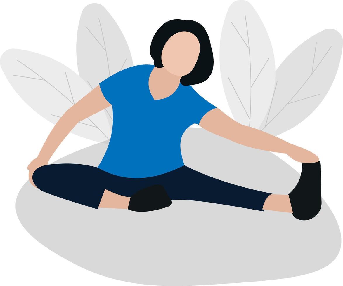 mujer meditando en naturaleza y hojas concepto ilustración para yoga, meditación, relajarse, recreación, sano estilo de vida vector ilustración en plano dibujos animados estilo