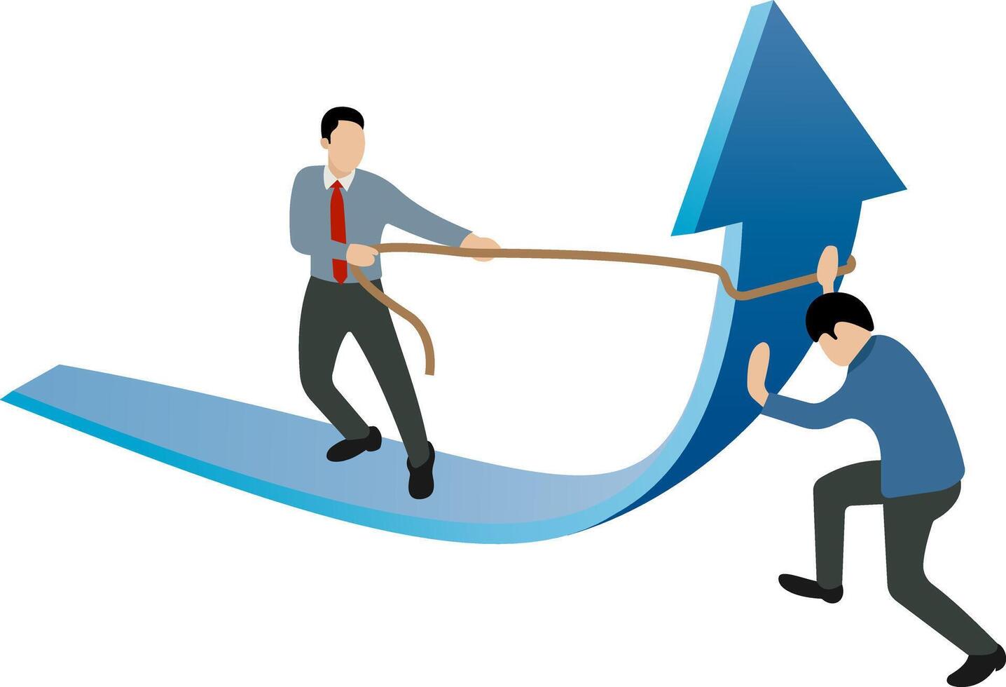 Businessmen working together Concept of teamwork trying business growth arrow upside vector., business man pushing a arrow vector