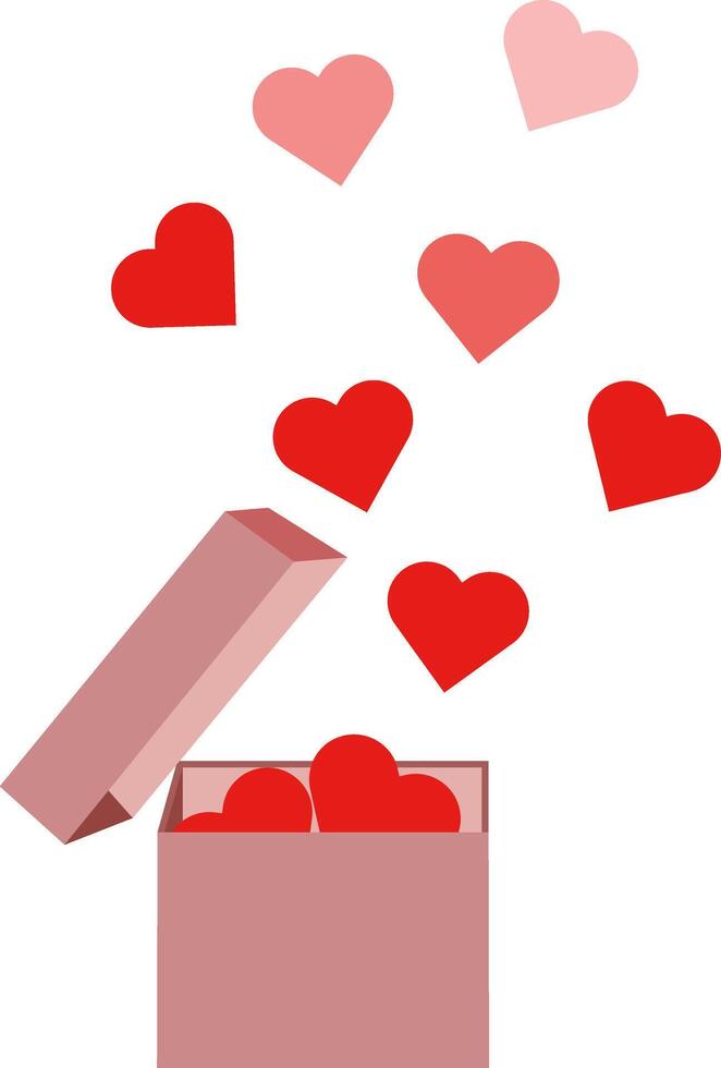 Valentine's day design. Realistic gifts boxes. Open gift box with full of heart shape object. Holiday banner, web poster, flyer, stylish brochure, greeting card, cover. Romantic background vector