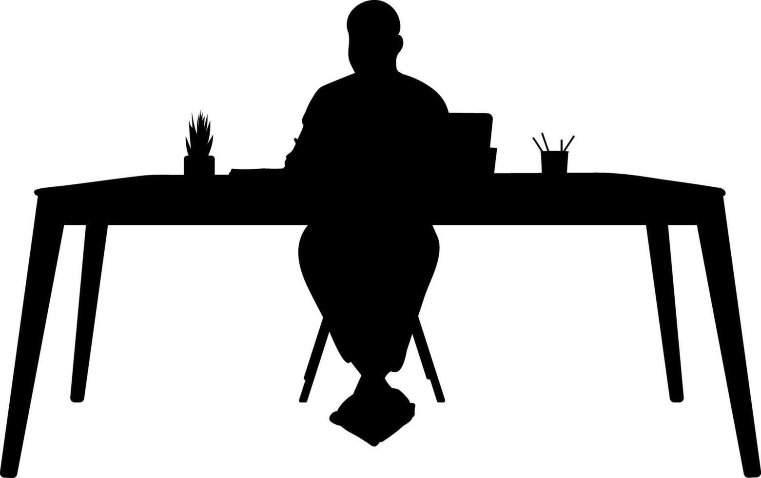 un joven profesional hombres trabajando en frente de ordenador portátil y escribir alguna cosa en su empresa reporte silueta diseño. vector