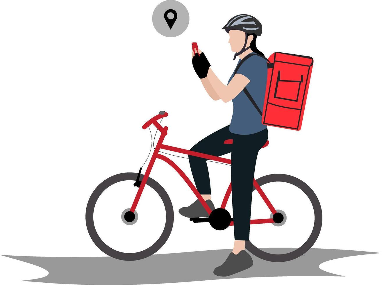 Bicycle delivery woman carrying backpack ecommerce concept Flat vector illustration