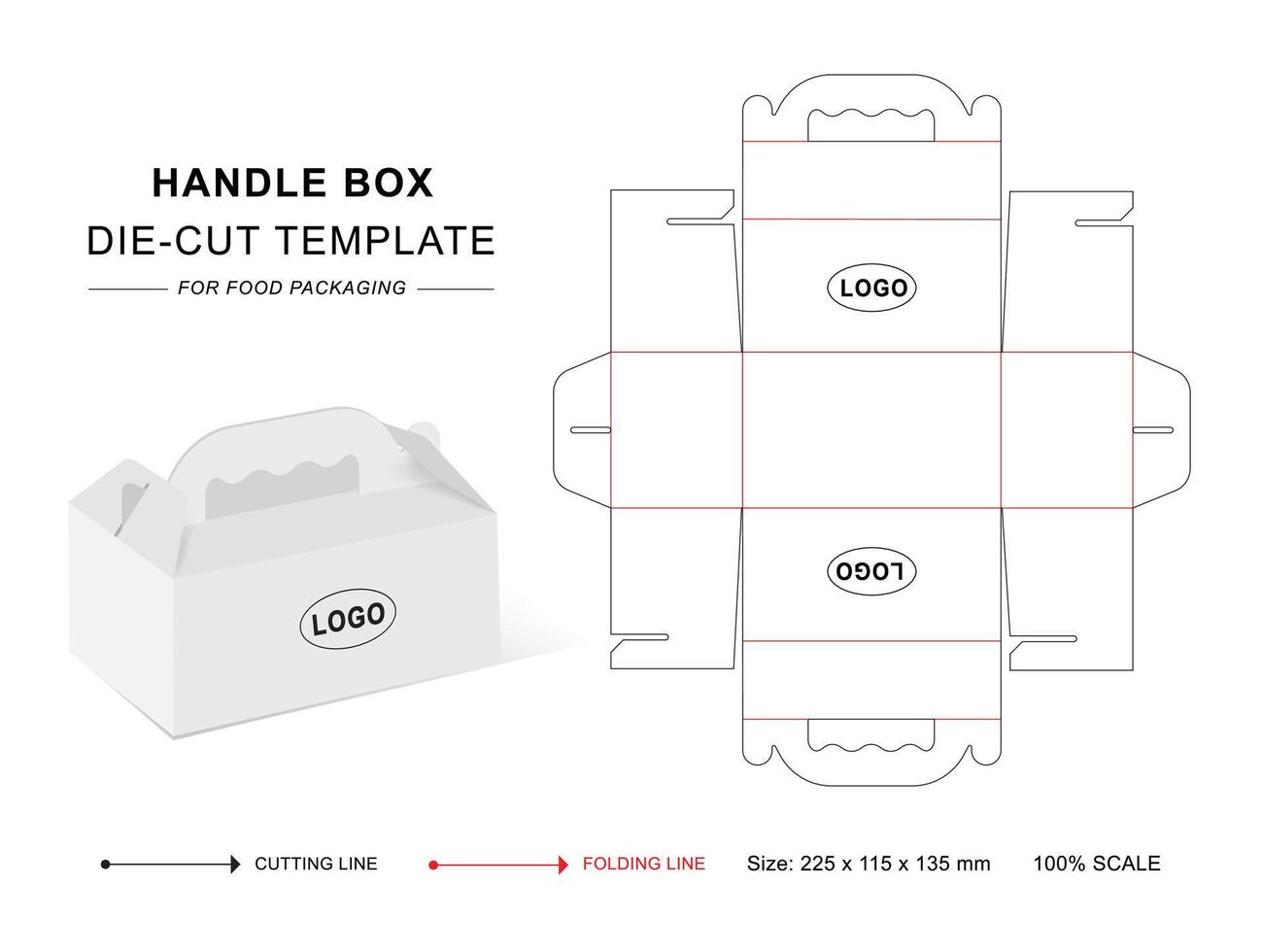 Box with Handle die cut template for food packaging vector