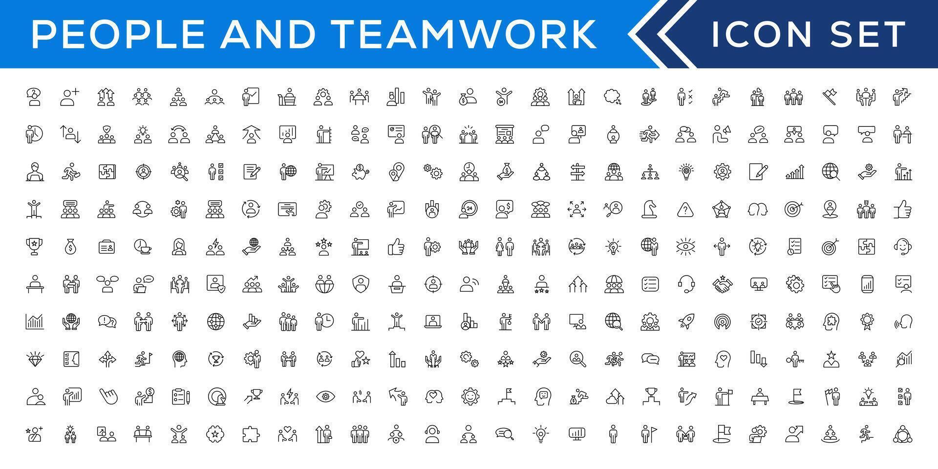 People and teamwork line icons collection. Big icon set in a flat design. Thin outline icons pack vector