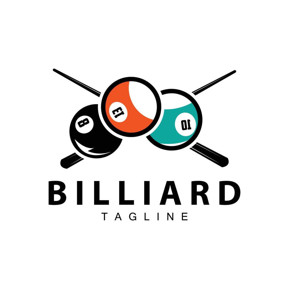 Billiard club logo design vector game badge sport template pool table with ball and stick simple illustration template