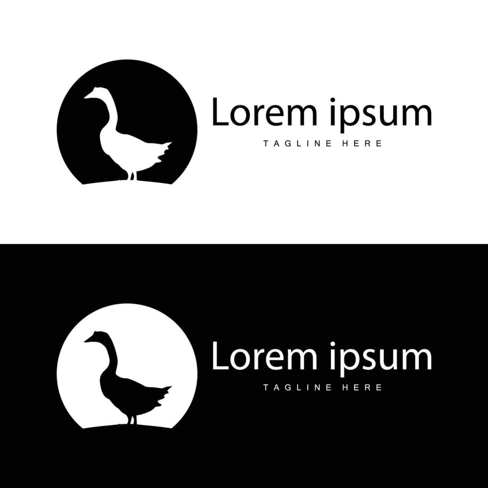 Vector illustration duck logo design black silhouette animal swan poultry farm simple minimalist