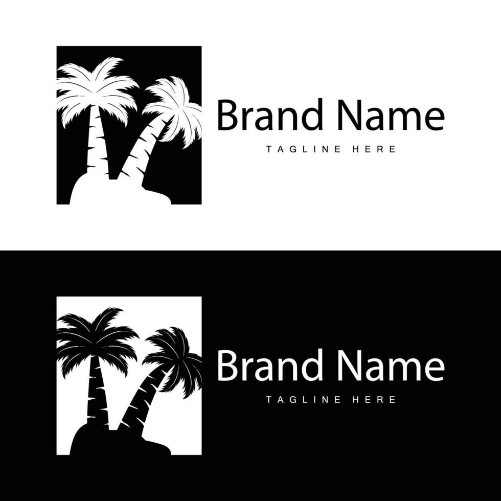 Coconut tree logo design template palm tree silhouette illustration summer beach sea plant vector