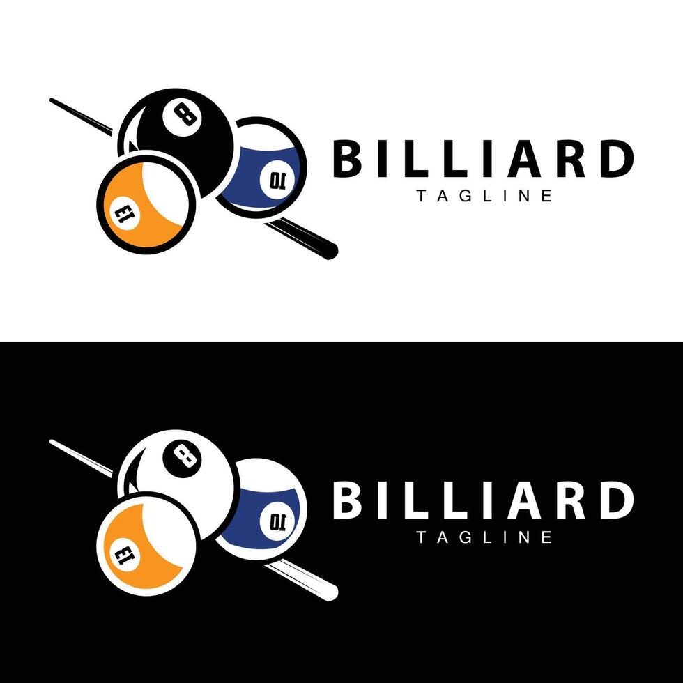 Billiard club logo design vector game badge sport template pool table with ball and stick simple illustration template