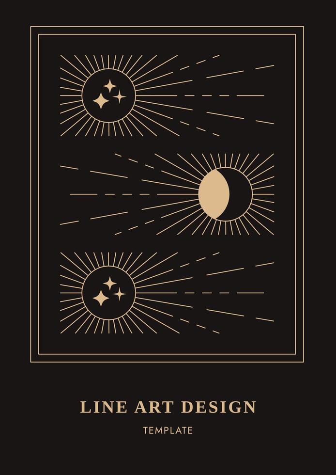 celestial diseño tarjeta, magia místico y esotérico tarjeta, póster moderno línea Arte vector ilustración