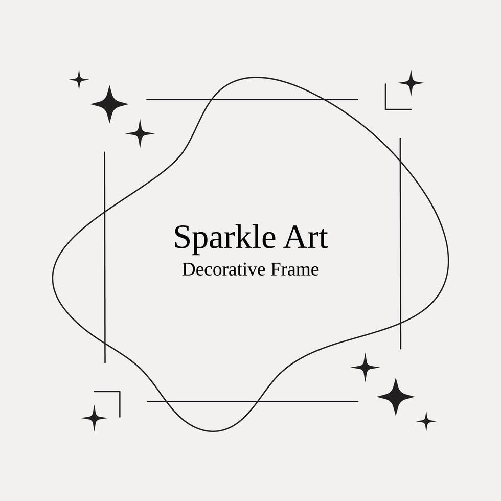 Sparkle Monoline Frame, Minimalistic Square Frame line art, Vector Illustration