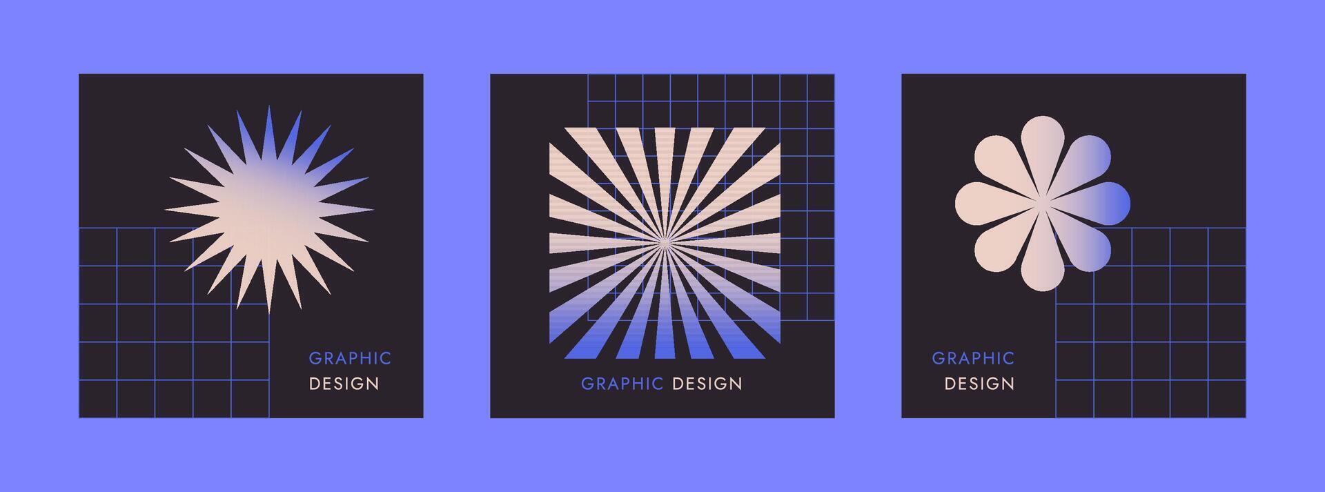 Abstract Geometric Cards, Trendy Geometric Elements Dark Background, Modern Card Templates, Vector illustration