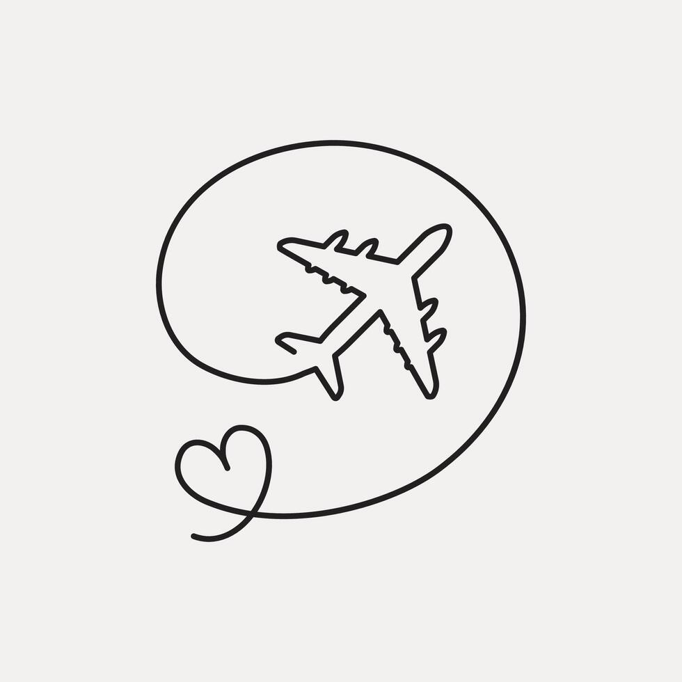 Airplane Line Path, Airplane Heart Icon Vector illustration