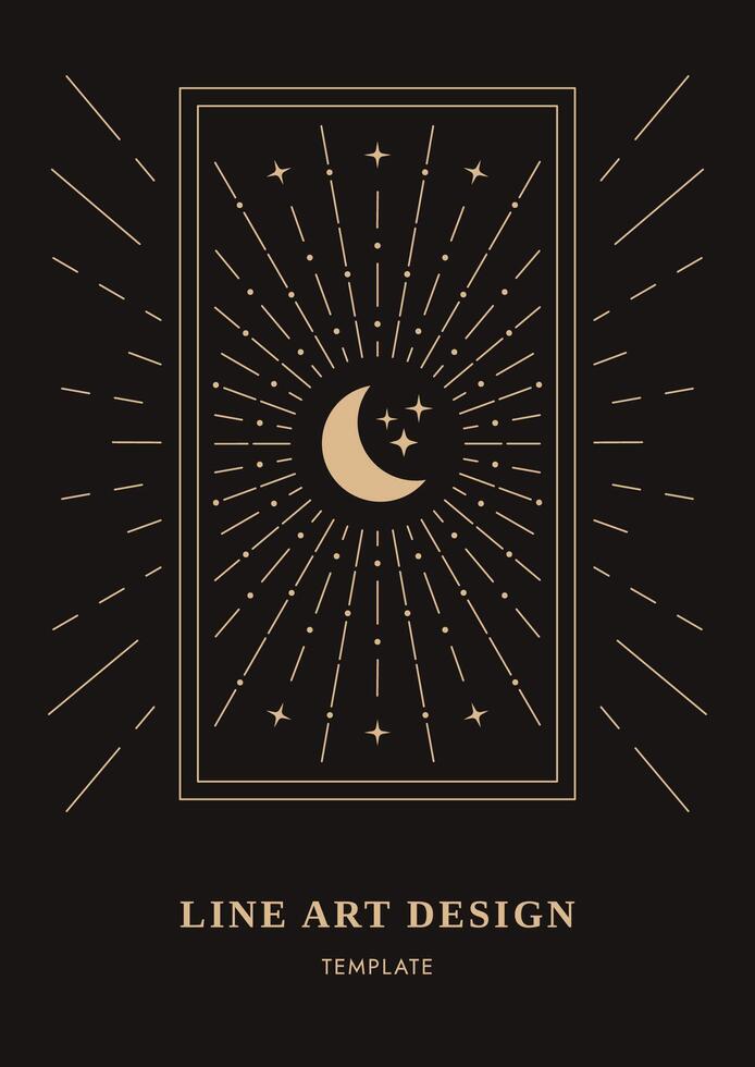 Celestial design card, Celestial magic mystical and esoteric card, Poster Modern Line Art Vector Illustration