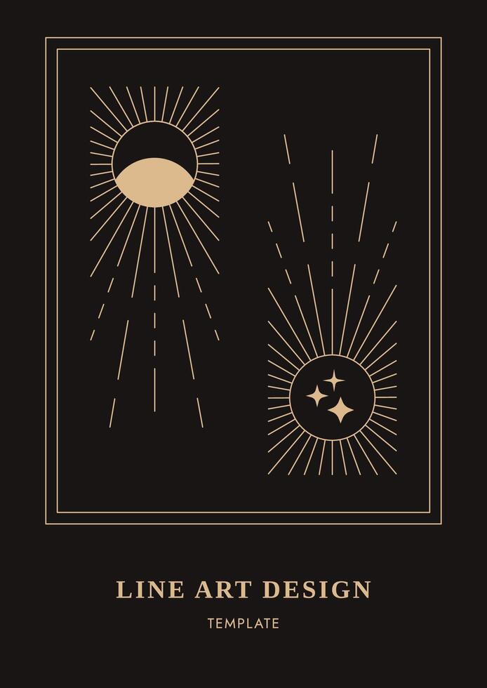 celestial diseño tarjeta, decorativo magia fondo, místico tarjeta, póster moderno línea Arte vector ilustración