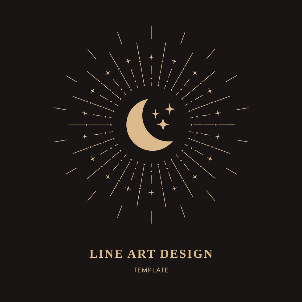 Celestial design card, Decorative Magic Background, Mystical Poster Modern Line Art Vector Illustration