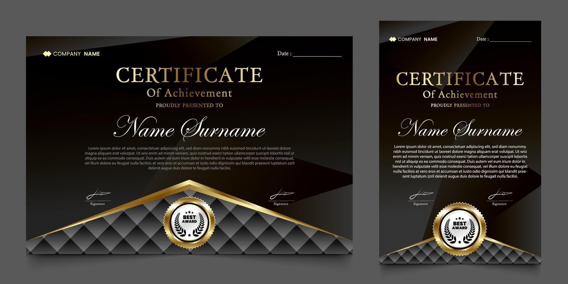 award certificate with a black background with a luxurious gold silhouette. vector