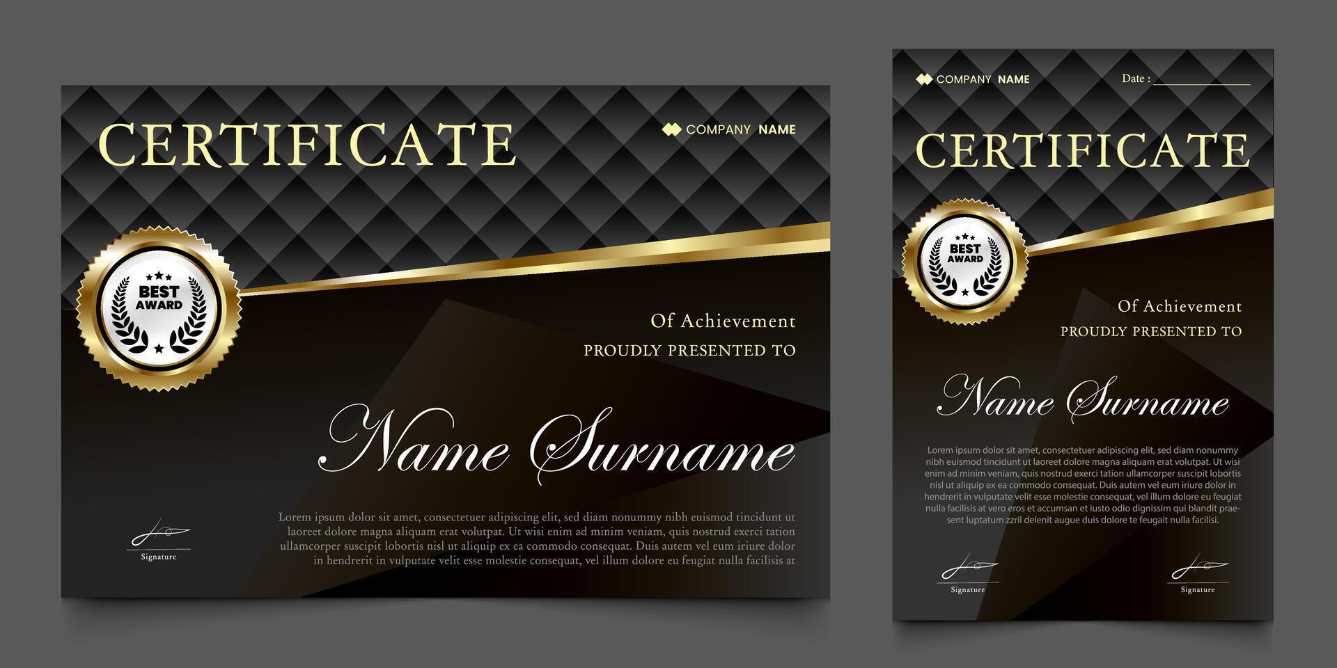 award certificate with a black background with a luxurious gold silhouette. vector