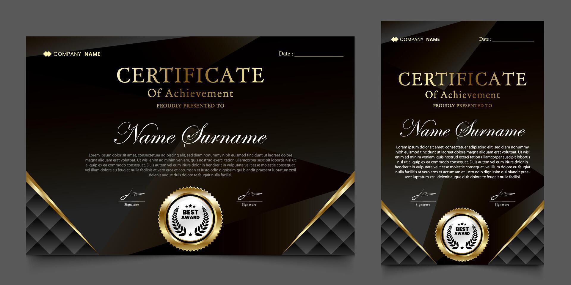 award certificate with a black background with a luxurious gold silhouette. vector