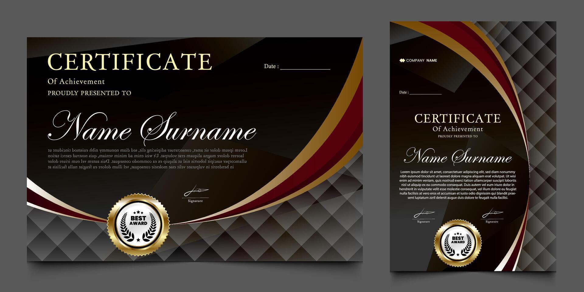 award certificate with a black background with a luxurious gold silhouette. vector