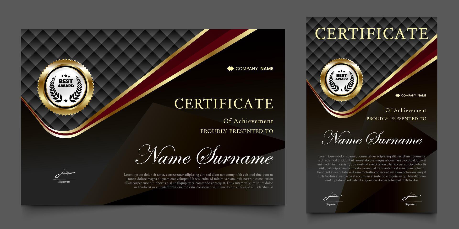 award certificate with a black background with a luxurious gold silhouette. vector