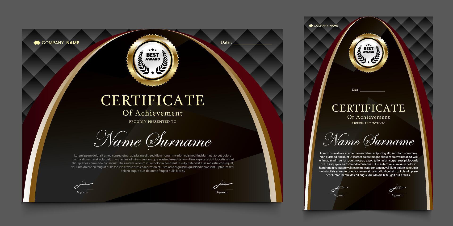 award certificate with a black background with a luxurious gold silhouette. vector