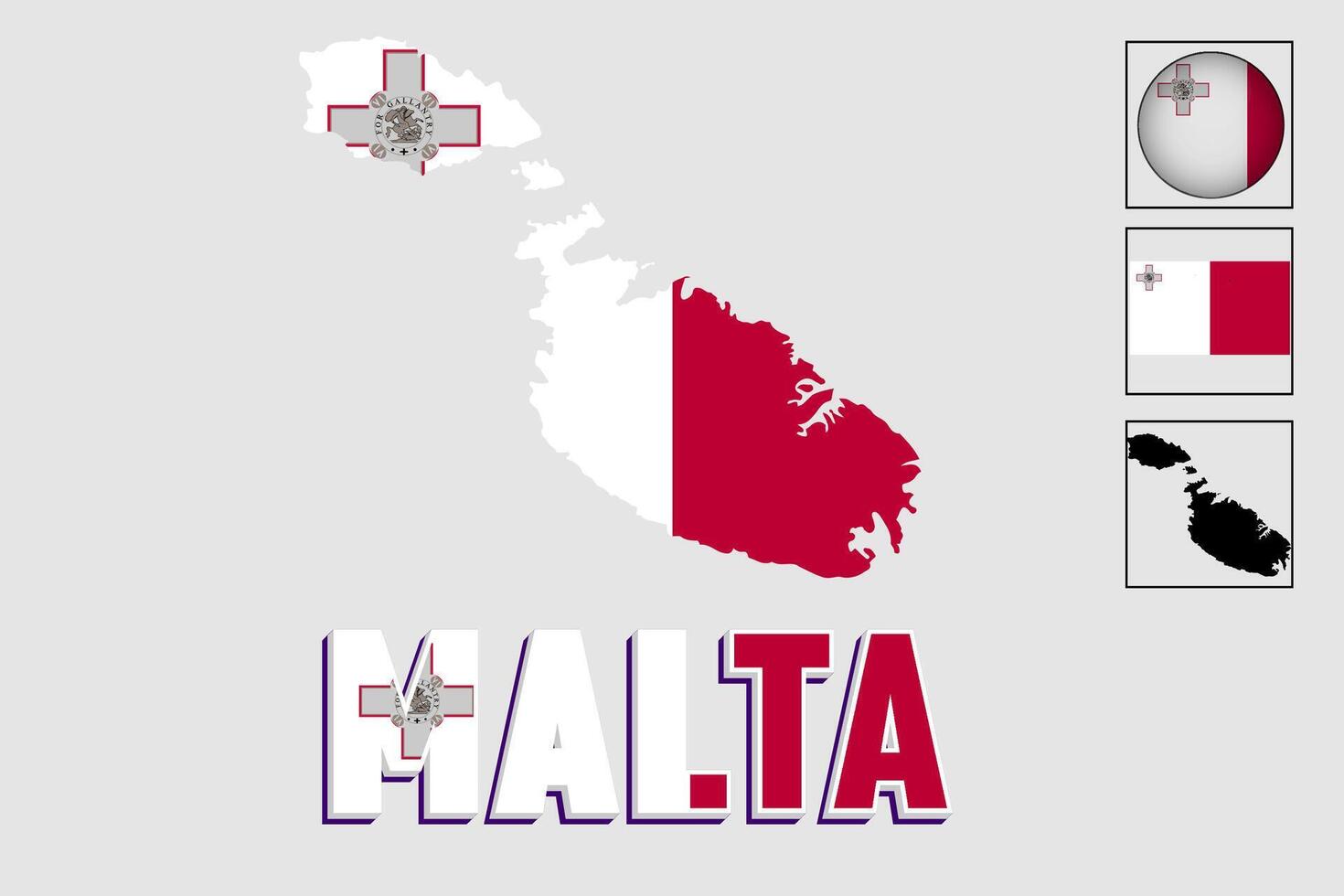 Malta map and flag in vector illustration