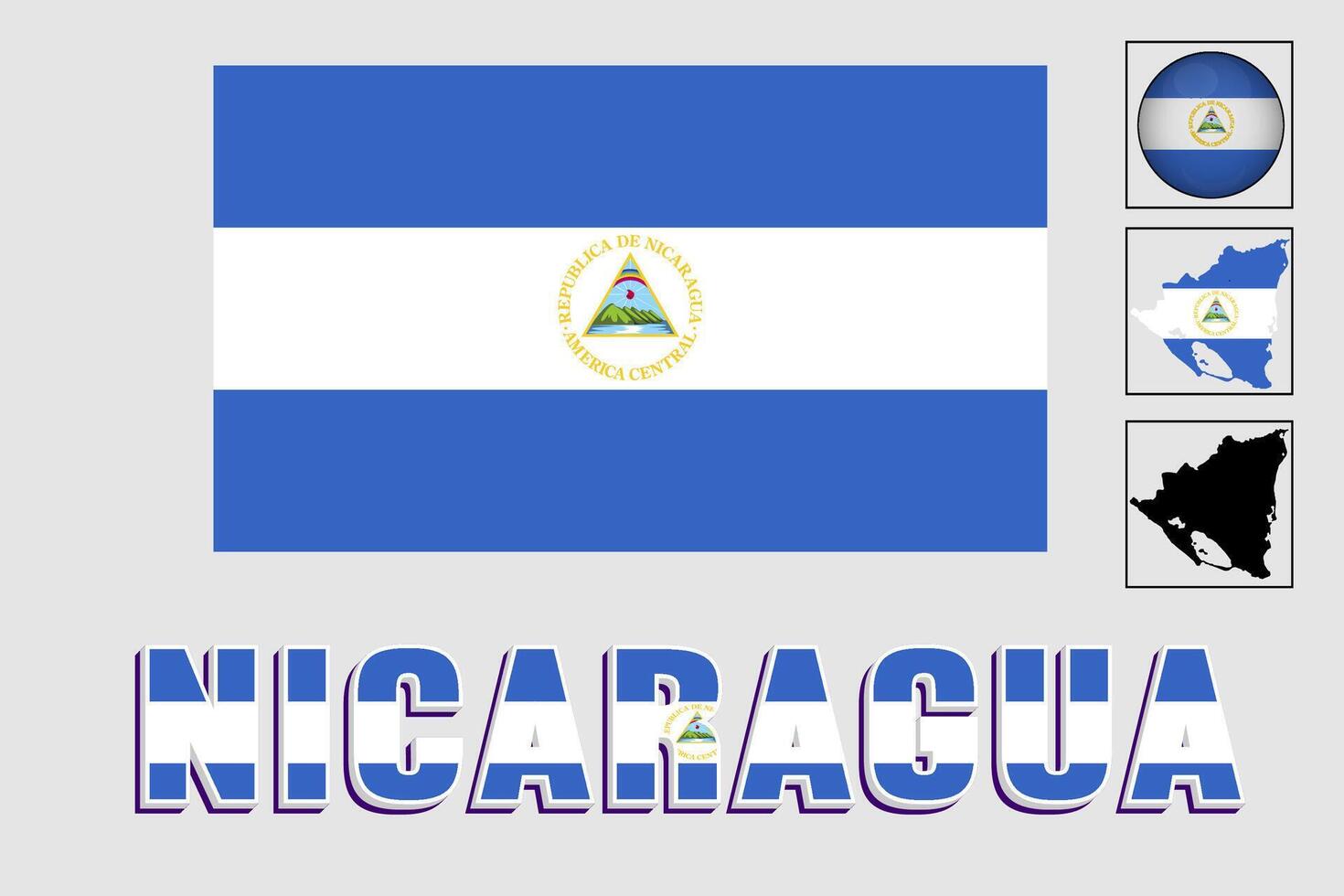 Nicaragua flag and map in a vector graphic