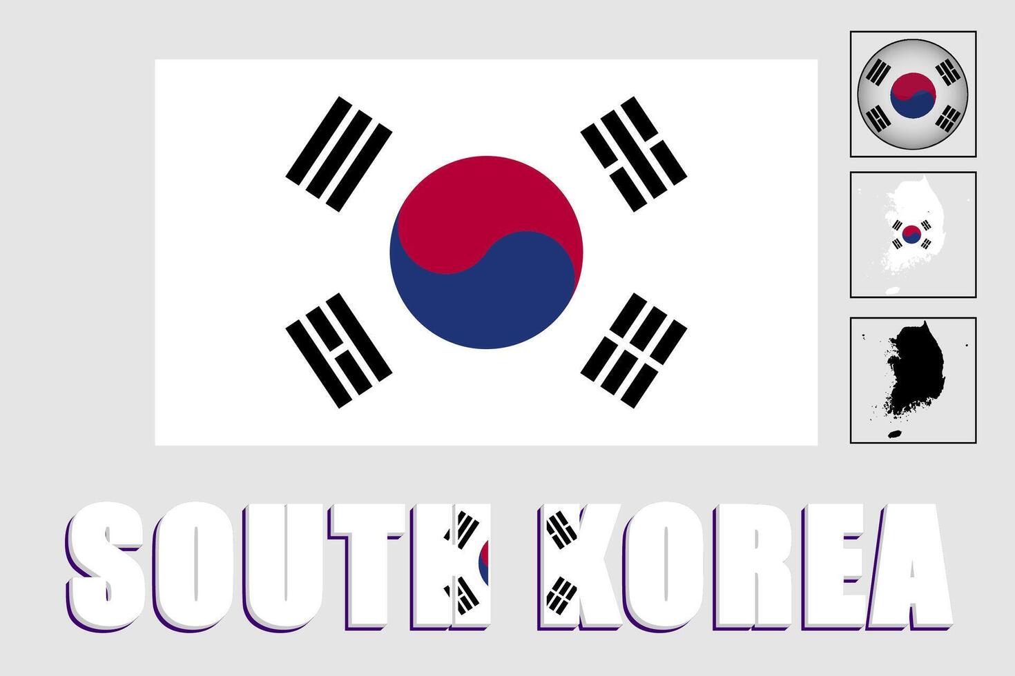 South Korea flag and map in a vector graphic