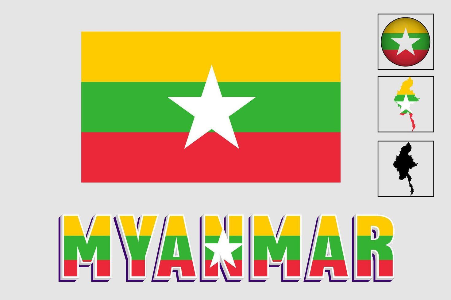 Myanmar flag and map in a vector graphic